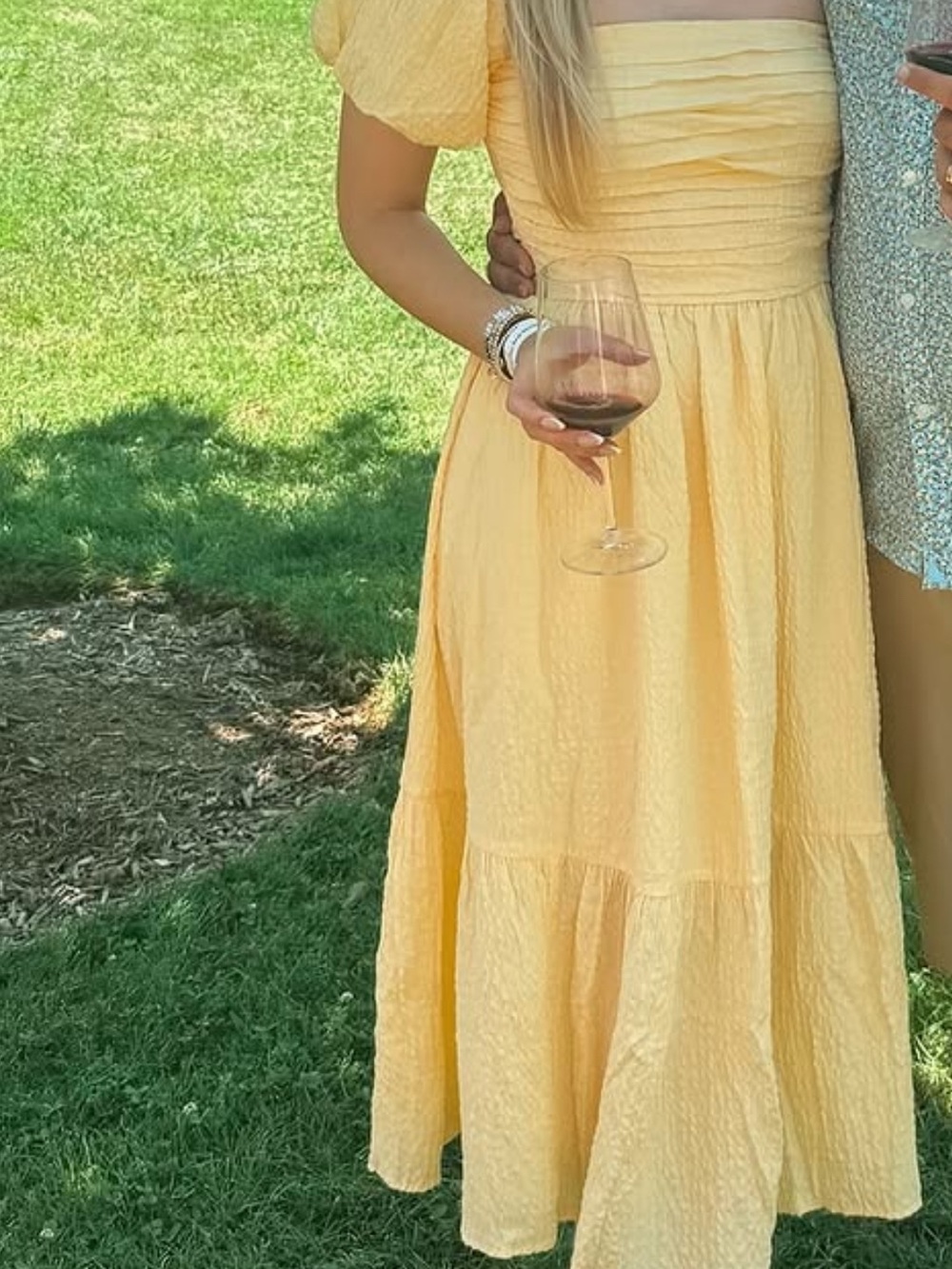 Abercrombie Textured Puff-Sleeve Maxi Dress in Pale Yellow